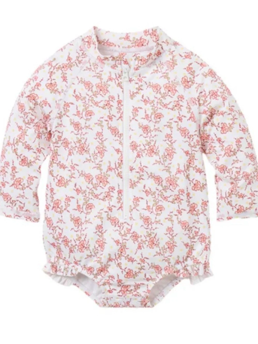 Janie and Jack White Rashguard One-Piece with Pink Floral Print